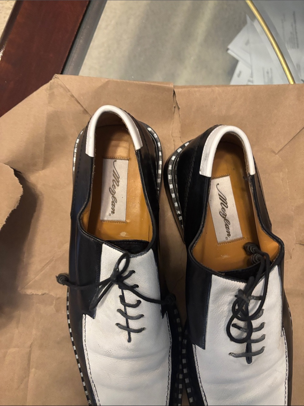 Mezlan Black and White Two-Tone Leather Lace-Up Oxfords - Picture 4 of 6